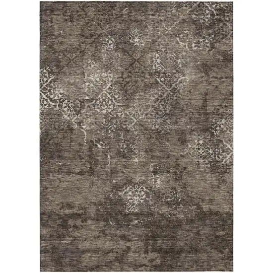 Brown And Ivory Floral Washable Indoor Outdoor Area Rug Photo 2