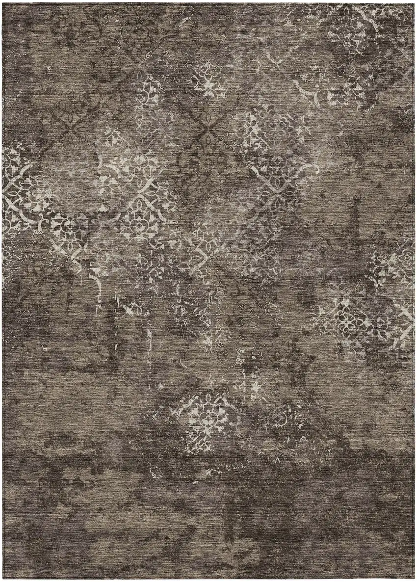 Brown And Ivory Floral Washable Indoor Outdoor Area Rug Photo 2