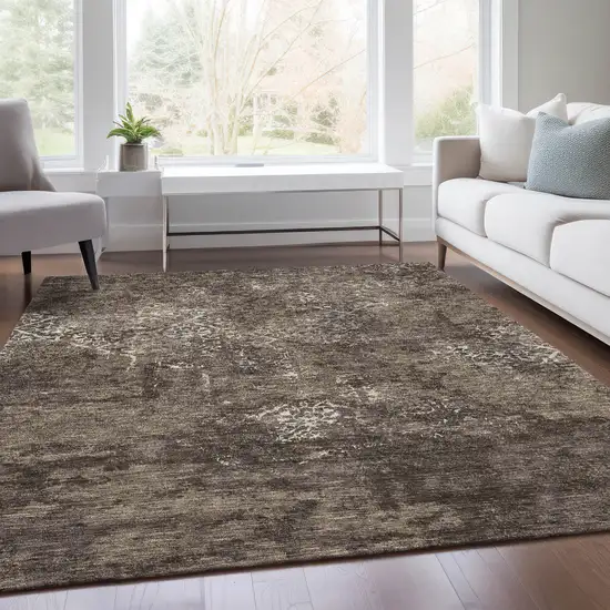 Brown And Ivory Floral Washable Indoor Outdoor Area Rug Photo 8