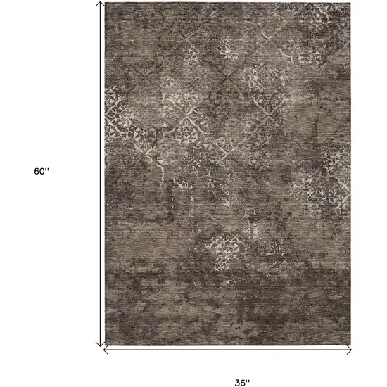 Brown And Ivory Floral Washable Indoor Outdoor Area Rug Photo 7