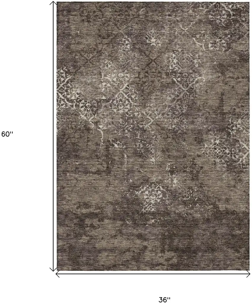 Brown And Ivory Floral Washable Indoor Outdoor Area Rug Photo 7