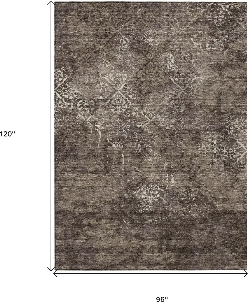 Brown And Ivory Floral Washable Indoor Outdoor Area Rug Photo 3