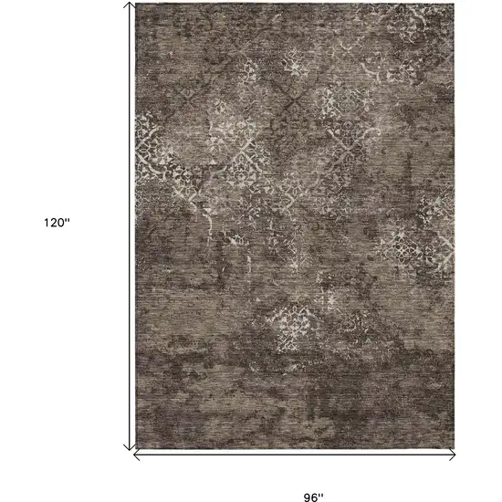 Brown And Ivory Floral Washable Indoor Outdoor Area Rug Photo 3