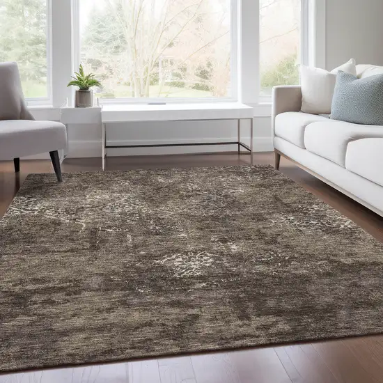 Brown And Ivory Floral Washable Indoor Outdoor Area Rug Photo 7