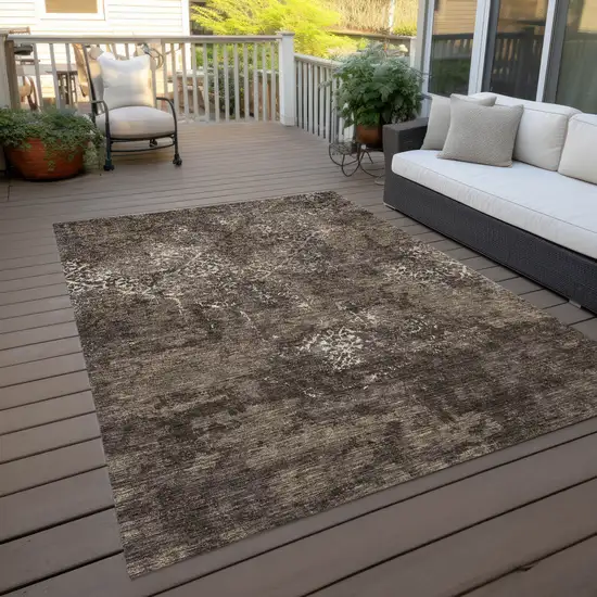 Brown And Ivory Floral Washable Indoor Outdoor Area Rug Photo 9