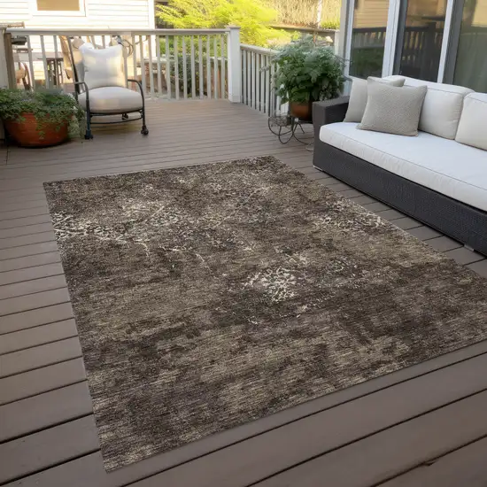 Brown And Ivory Floral Washable Indoor Outdoor Area Rug Photo 9