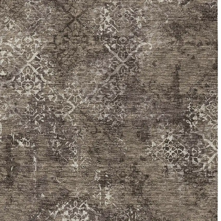 Brown And Ivory Floral Washable Indoor Outdoor Area Rug Photo 4