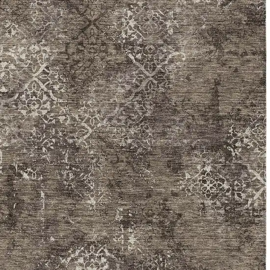 Brown And Ivory Floral Washable Indoor Outdoor Area Rug Photo 4