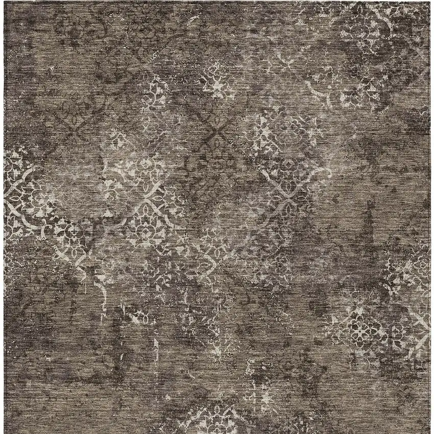 Brown And Ivory Floral Washable Indoor Outdoor Area Rug Photo 5