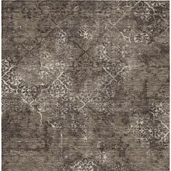 Brown And Ivory Floral Washable Indoor Outdoor Area Rug Photo 5