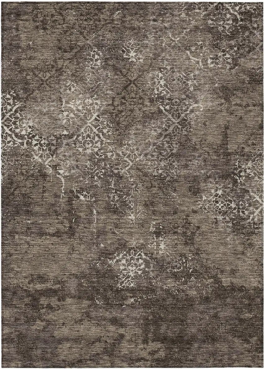 Brown And Ivory Floral Washable Indoor Outdoor Area Rug Photo 1