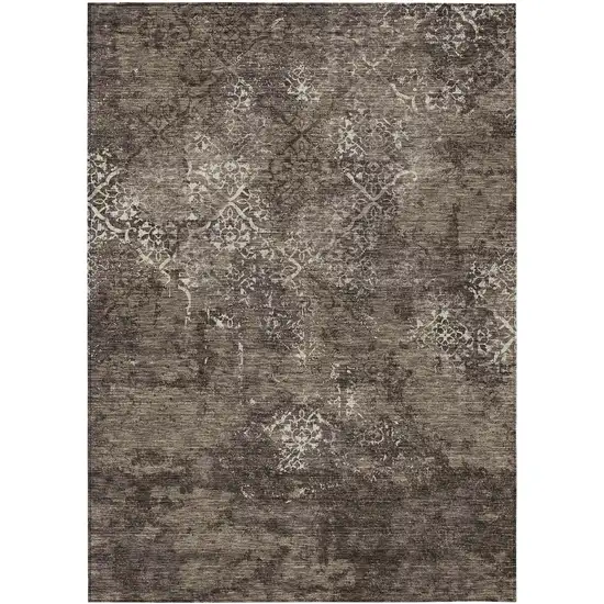 Brown And Ivory Floral Washable Indoor Outdoor Area Rug Photo 1
