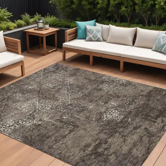 Brown And Ivory Floral Washable Indoor Outdoor Area Rug Photo 1
