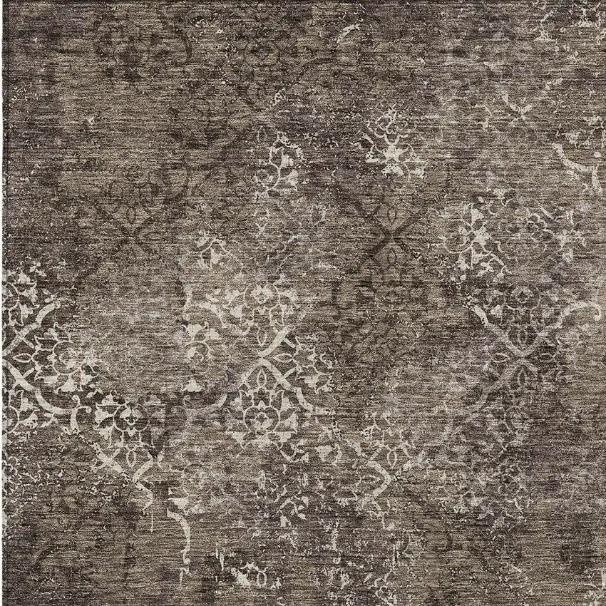 Brown And Ivory Floral Washable Indoor Outdoor Area Rug Photo 6
