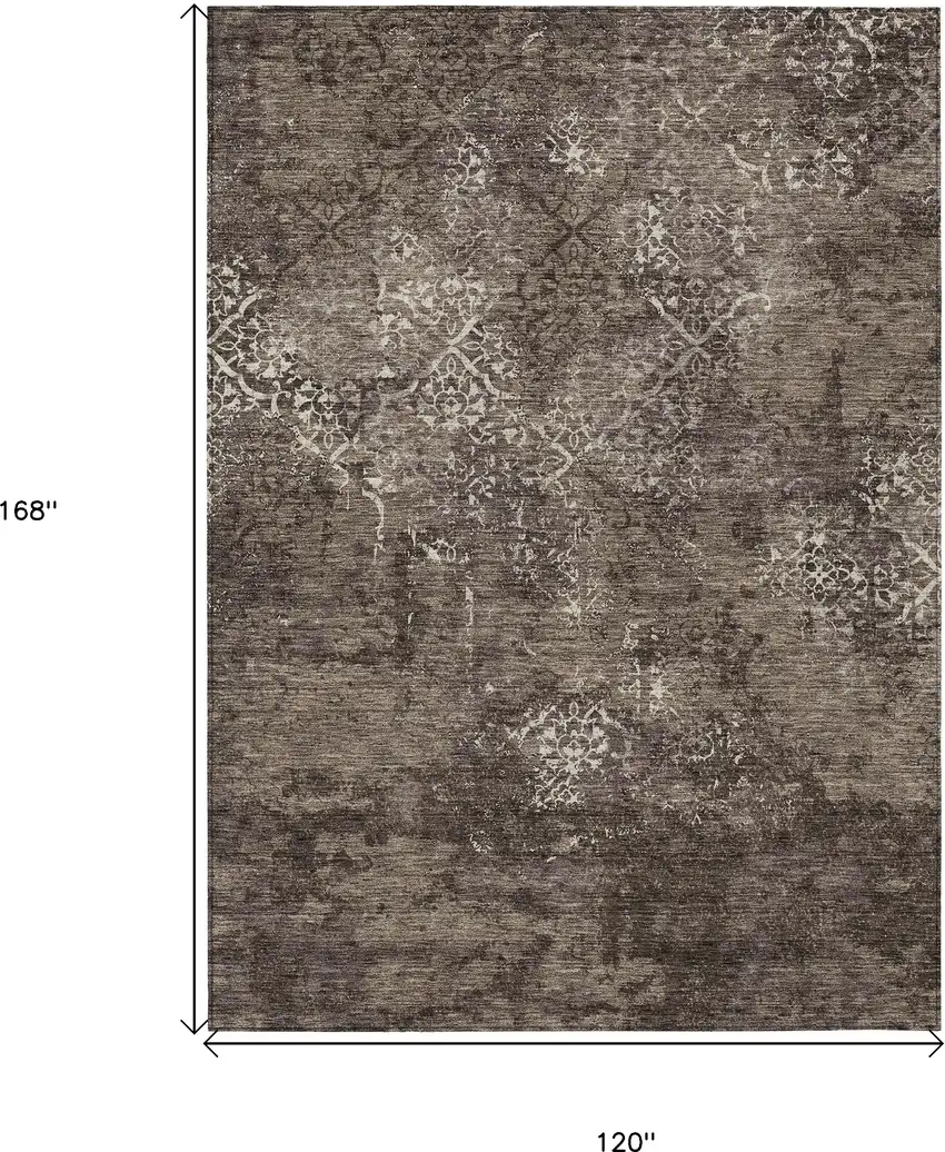 Brown And Ivory Floral Washable Indoor Outdoor Area Rug Photo 3