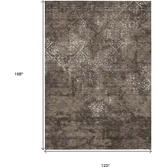 Brown And Ivory Floral Washable Indoor Outdoor Area Rug Photo 3