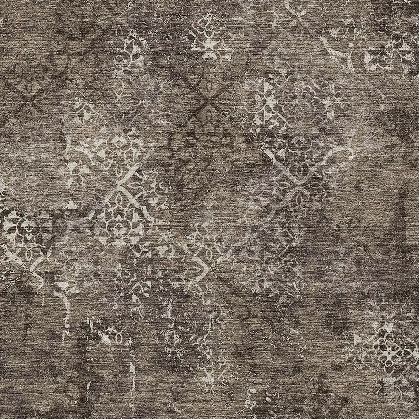 Brown And Ivory Floral Washable Indoor Outdoor Area Rug Photo 6
