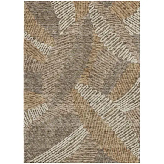 Brown And Ivory Floral Washable Indoor Outdoor Area Rug Photo 8