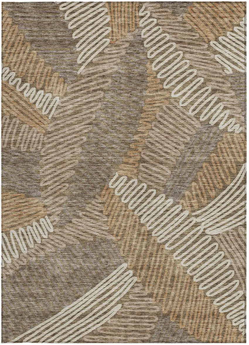 Brown And Ivory Floral Washable Indoor Outdoor Area Rug Photo 8
