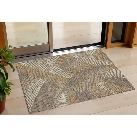 Brown And Ivory Floral Washable Indoor Outdoor Area Rug Photo 1