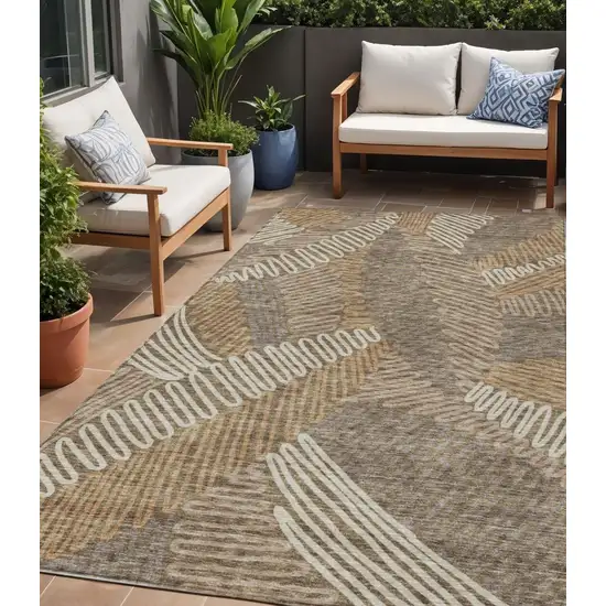 Brown And Ivory Floral Washable Indoor Outdoor Area Rug Photo 1