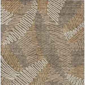 Photo of Brown And Ivory Floral Washable Indoor Outdoor Area Rug