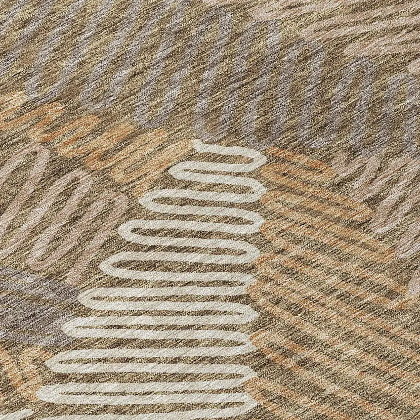 Brown And Ivory Floral Washable Indoor Outdoor Area Rug Photo 6