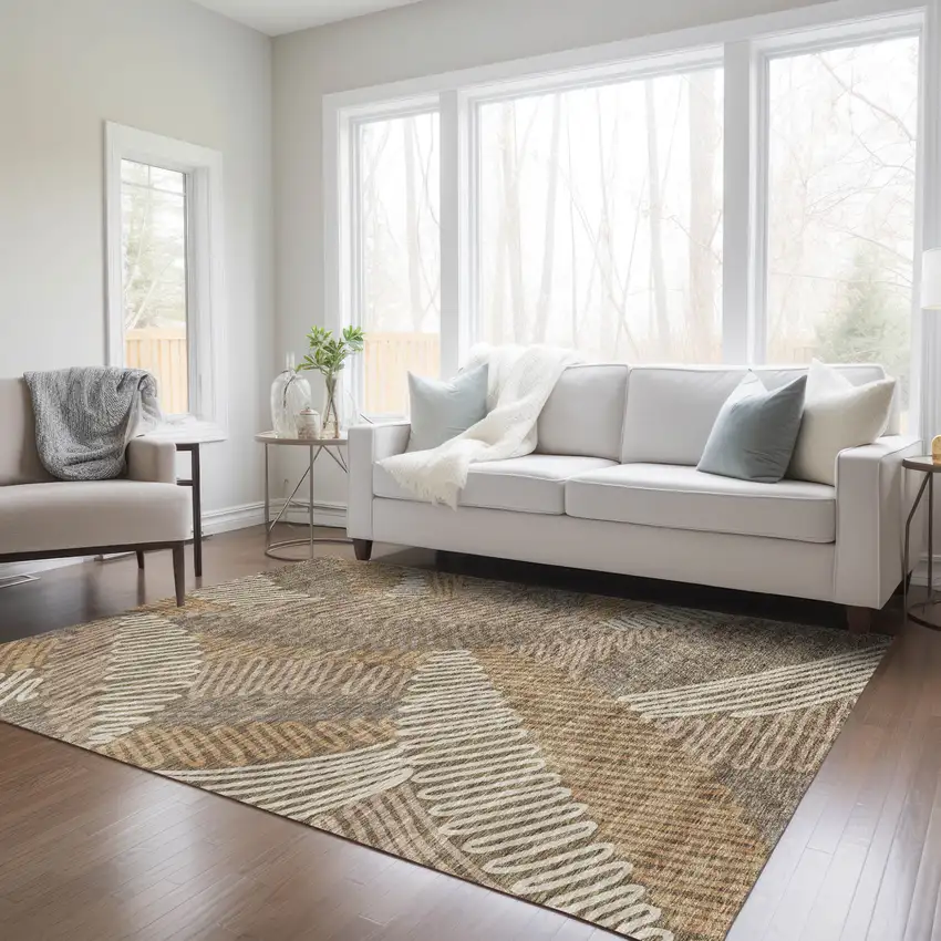 Brown And Ivory Floral Washable Indoor Outdoor Area Rug Photo 9