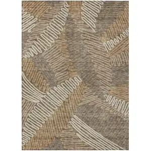 Photo of Brown And Ivory Floral Washable Indoor Outdoor Area Rug