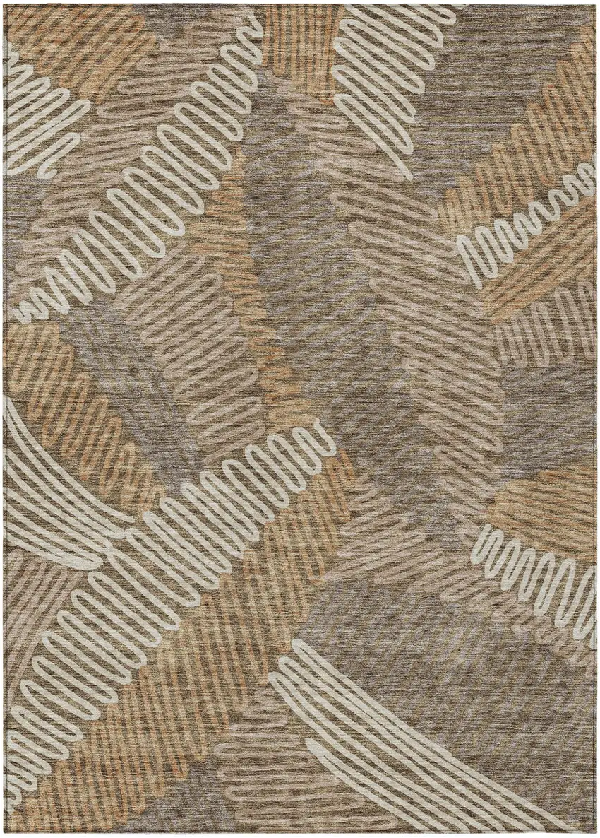Brown And Ivory Floral Washable Indoor Outdoor Area Rug Photo 2