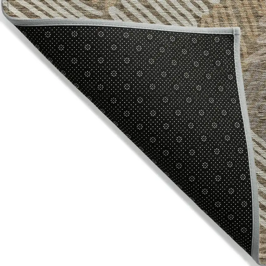 Brown And Ivory Floral Washable Indoor Outdoor Area Rug Photo 3