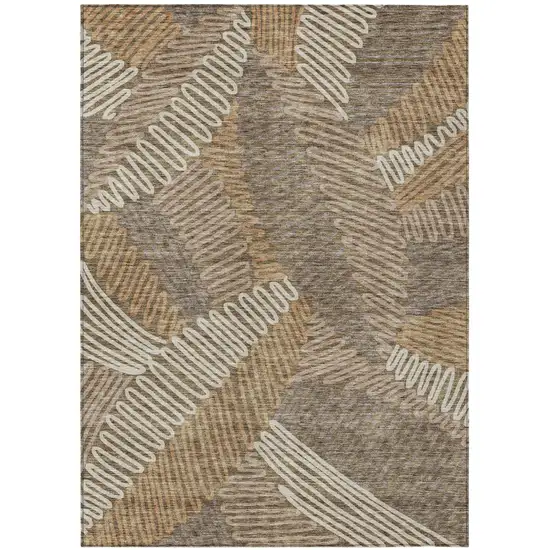 Brown And Ivory Floral Washable Indoor Outdoor Area Rug Photo 2