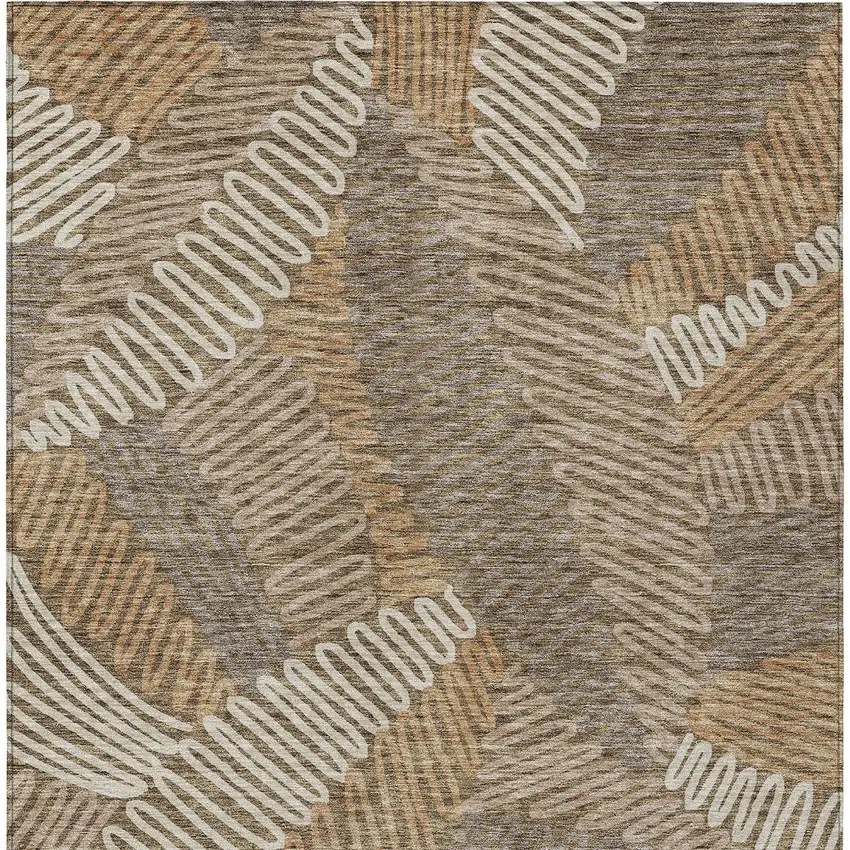 Brown And Ivory Floral Washable Indoor Outdoor Area Rug Photo 7