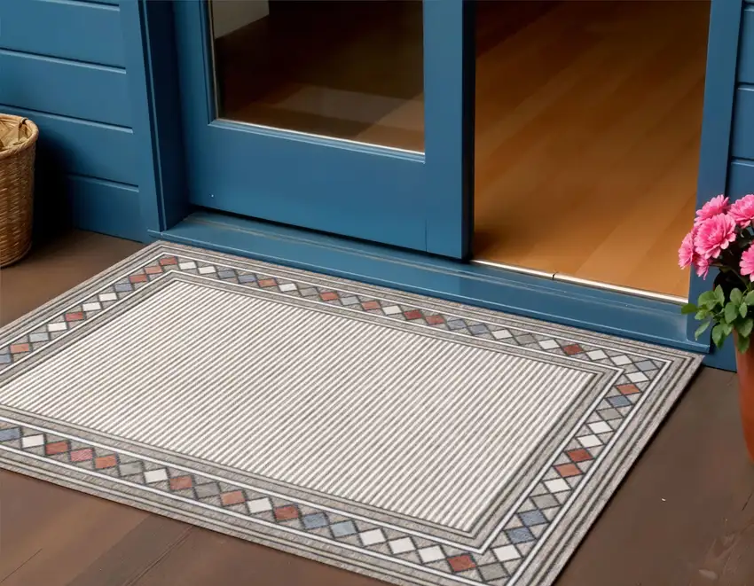 Brown And Ivory Geometric Indoor Outdoor Area Rug Photo 1