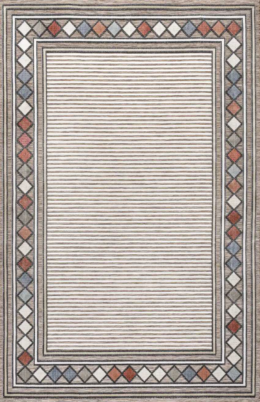 Brown And Ivory Geometric Indoor Outdoor Area Rug Photo 1
