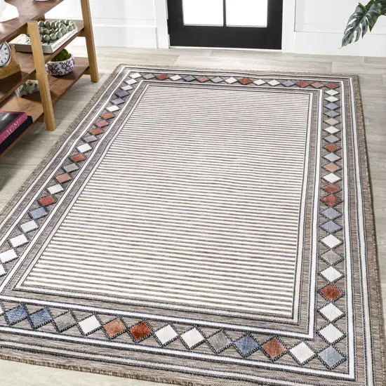 Brown And Ivory Geometric Indoor Outdoor Area Rug Photo 5