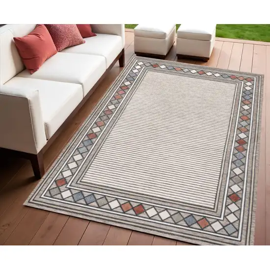 Brown And Ivory Geometric Indoor Outdoor Area Rug Photo 1