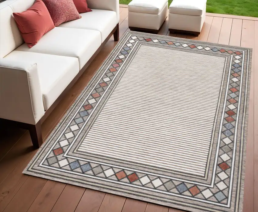 Brown And Ivory Geometric Indoor Outdoor Area Rug Photo 1