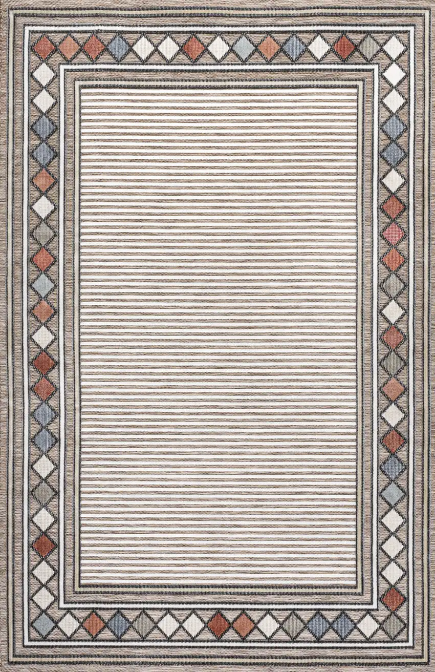 Brown And Ivory Geometric Indoor Outdoor Area Rug Photo 3