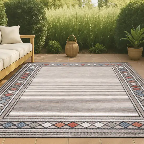 Brown And Ivory Geometric Indoor Outdoor Area Rug Photo 4