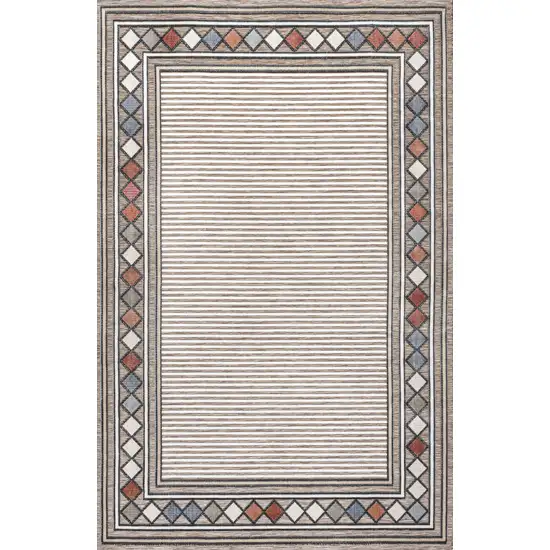 Brown And Ivory Geometric Indoor Outdoor Area Rug Photo 1
