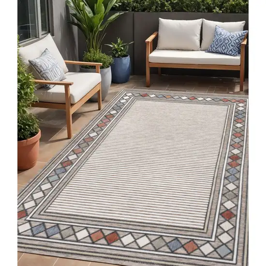 Brown And Ivory Geometric Indoor Outdoor Area Rug Photo 1