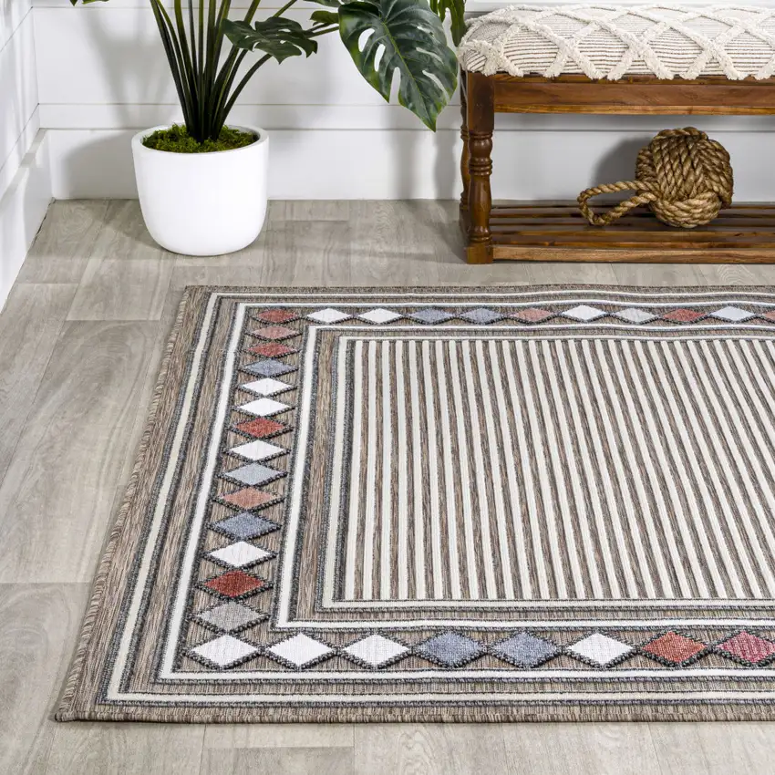 Brown And Ivory Geometric Indoor Outdoor Area Rug Photo 6