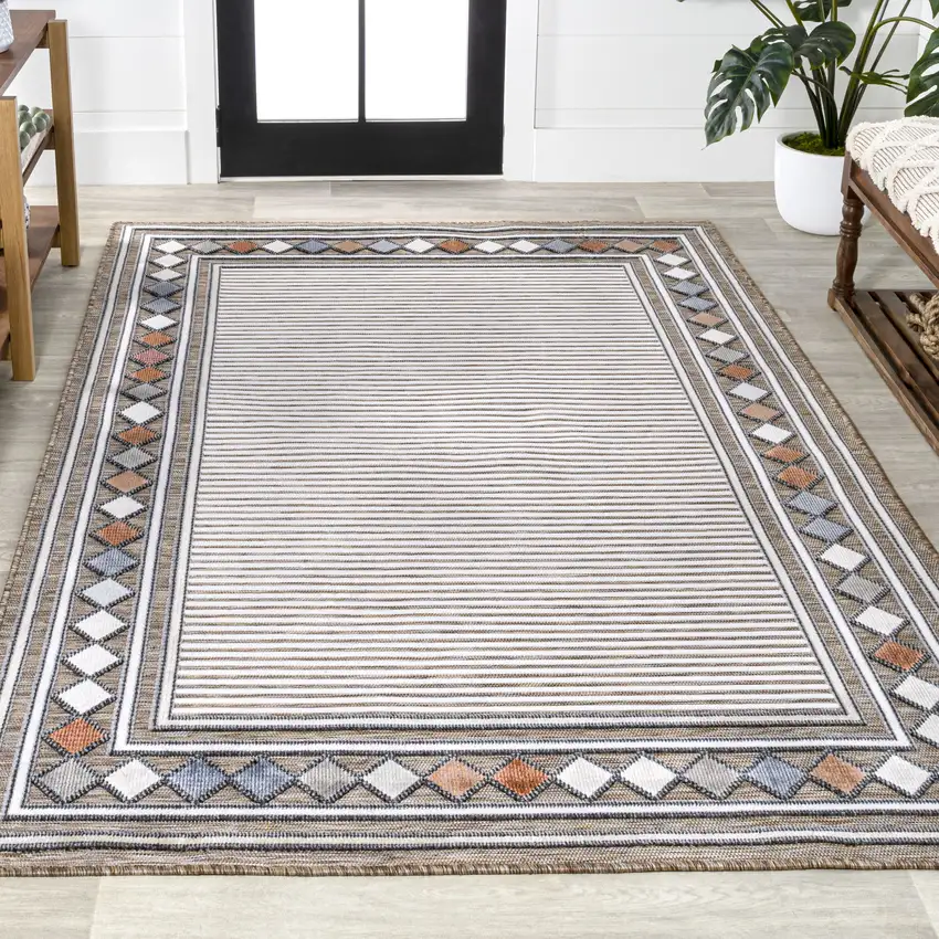 Brown And Ivory Geometric Indoor Outdoor Area Rug Photo 7