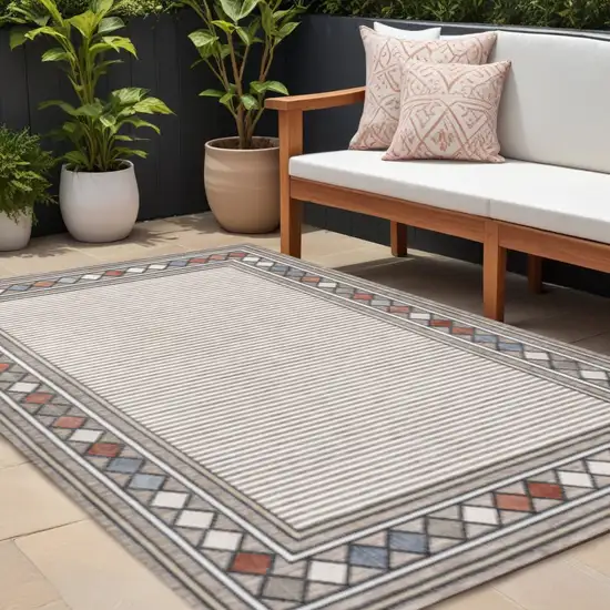 Brown And Ivory Geometric Indoor Outdoor Area Rug Photo 1