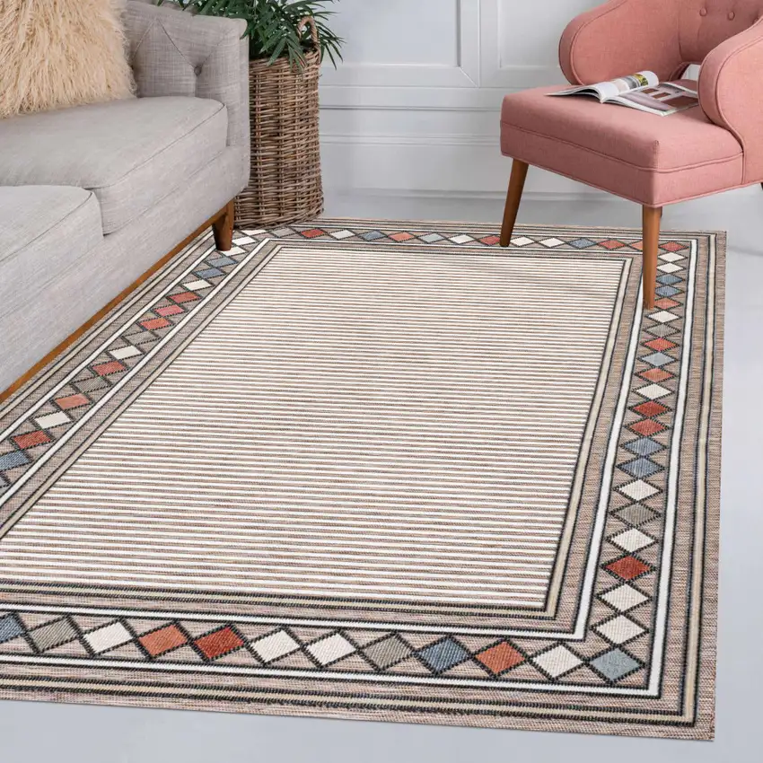 Brown And Ivory Geometric Indoor Outdoor Area Rug Photo 9