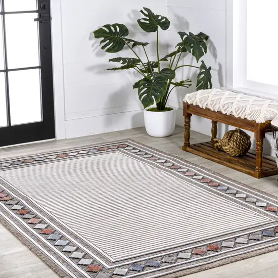 Brown And Ivory Geometric Indoor Outdoor Area Rug Photo 8