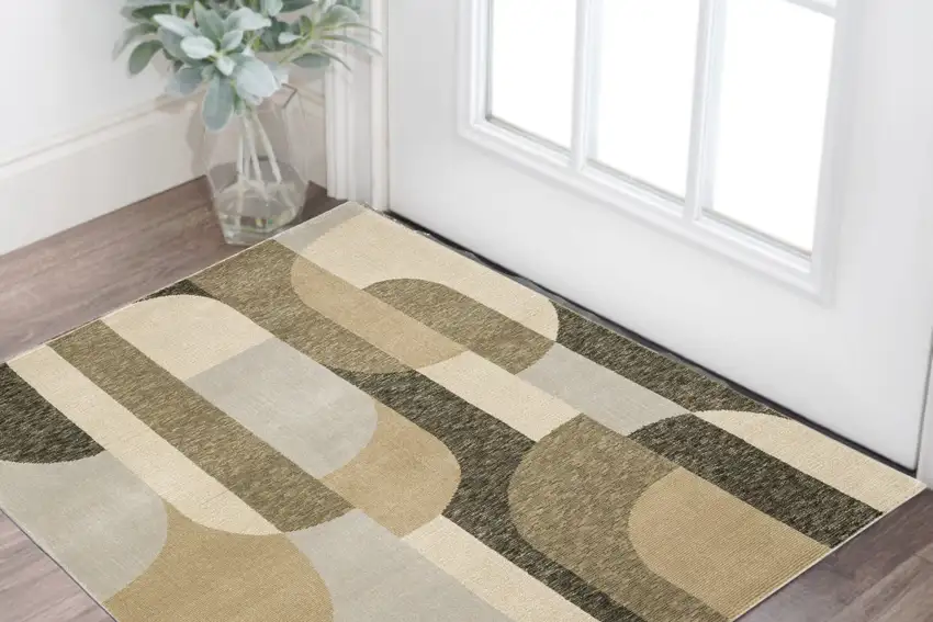 Brown and Ivory Geometric Power Loom Area Rug Photo 1