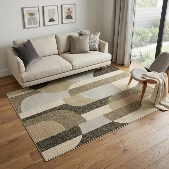 Brown and Ivory Geometric Power Loom Area Rug Photo 1