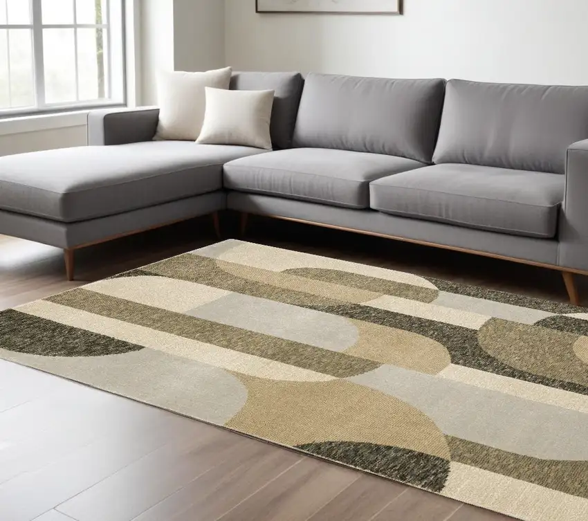 Brown and Ivory Geometric Power Loom Area Rug Photo 1